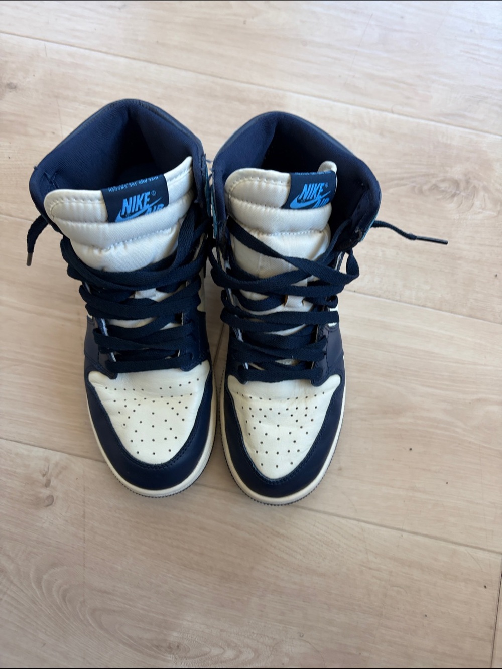 Nike Kids High-Top Sneakers in Navy and Cream with Blue Logo